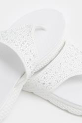 White Diamante T-Bar Sandals In Wide E Fit | Yours Clothing 5