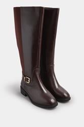 Brown Buckle Detail Knee High Boots In Extra Wide EEE Fit | Yours Clothing 2