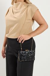 Black Mixed Sequin Clutch Bag | Yours Clothing 1