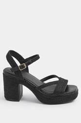 Black Rope Heel Sandals In Wide E Fit | Yours Clothing 2