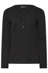 LTS Tall Black Cotton Ribbed Henley Top | Long Tall Sally 5