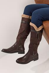 Chocolate Brown Faux Suede Lined Knee High Boots In Standard Fit | Yours Clothing 3