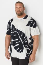 JACK & JONES Big & Tall White & Black Leaf Print Short Sleeve T-Shirt | BadRhino 1