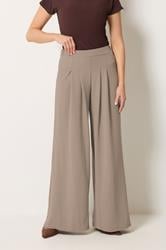 LTS Tall Women's Mocha Brown Pleated Palazzo Wide Leg Trousers | Long Tall Sally 1
