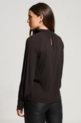 LTS Tall Chocolate Brown High Neck Crinkle Blouse | Long Tall Sally 3