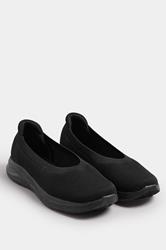 Black Slip On Knit Trainers In Extra Wide EEE Fit | Yours Clothing 1