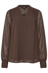 LTS Tall Brown Dobby Spot Shirred Cuff Top