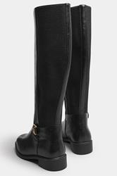 Black Buckle Stretch Knee High Boots In Extra Wide EEE Fit | Yours Clothing 4
