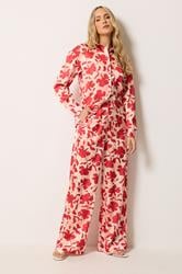 LTS Tall Women's Set Pink Floral Satin Button Shirt & Wide Leg Trousers | Long Tall Sally 3