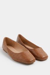 Brown Croc Square Toe Ballet Pumps In Wide E Fit | Yours Clothing 3