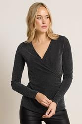 LTS Tall Black Glitter Wrap Top | Long Tall Sally 1