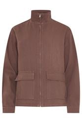 LTS Tall Chocolate Brown Cotton Funnel Neck Jacket