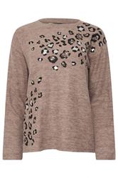 LTS Tall Brown Animal Embellished Jumper | Long Tall Sally 1