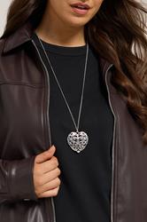 Silver Tone Filigree Heart Long Necklace | Yours Clothing 1