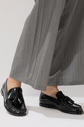 LTS Black Patent Tassel Flat Loafers | Long Tall Sally 1