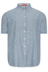 D555 Big & Tall Navy Blue Linen Vertical Stripe Short Sleeve Shirt | BadRhino 3
