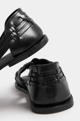 Black Woven Leather Mules In Extra Wide EEE Fit | Yours Clothing 4