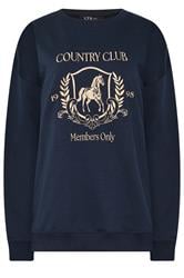 LTS Tall Women's Navy Blue 'Country Club' Embroidered Slogan Sweatshirt | Long Tall Sally 5