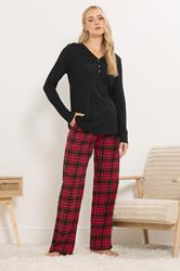 LTS Tall Black & Red Cotton Check Pyjama Bottoms | Long Tall Sally 1