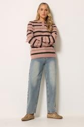 LTS Tall Women's Pink Stripe Knitted Polo Jumper | Long Tall Sally 1