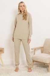 LTS Tall Beige Brown Waffle Quarter Zip Lounge Top | Long Tall Sally 2