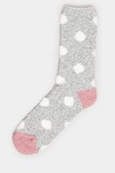 2 PACK Grey & Pink Fluffy Bed Socks | Yours Clothing 8