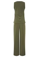LTS Tall Women's Set Khaki Green Textured Waistcoat & Wide Leg Trousers | Long Tall Sally 6