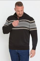 KAM Big & Tall Black Quarter Zip Stripe Knit Jumper | BadRhino 1