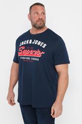 JACK & JONES Big & Tall Navy Blue 'Superior' Printed T-Shirt | BadRhino 1