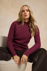 LTS Tall Burgundy Red Cable Knit Frill Jumper | Long Tall Sally 1