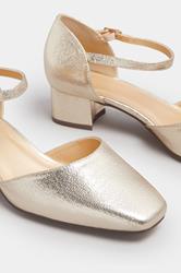 Gold Faux Leather Block Heel Court Shoes In Extra Wide EEE Fit | Yours Clothing 5