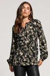 LTS Tall Black Paisley Placket Blouse | Long Tall Sally 1