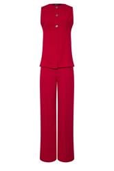 LTS Tall Set Bright Red Textured Waistcoat & Wide Leg Trousers