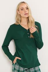 LTS Tall Green Cotton Waffle Pyjama Top | Long Tall Sally 1