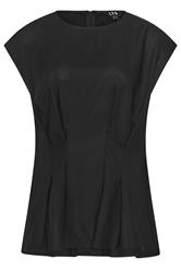 LTS Tall Black Pleated Peplum Top