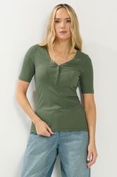 LTS Tall Green Ribbed Short Sleeve Henley Top | Long Tall Sally 1