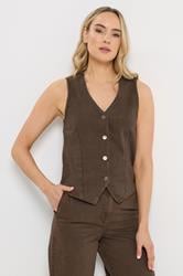 LTS Tall Women's Chocolate Brown Denim Cotton Waistcoat | Long Tall Sally 1
