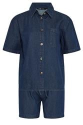 LTS Tall Women's Set Indigo Blue Denim Cotton Shirt & Shorts | Long Tall Sally 8