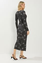 LTS Tall Black Floral Jersey Drape Long Sleeve Buckle Dress | Long Tall Sally 3