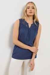 LTS Tall Women's Navy Blue Embroidered Cotton Vest | Long Tall Sally 3