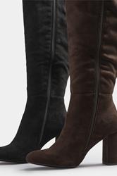 Chocolate Brown Faux Suede Heeled Knee High Boot In Extra Wide EEE Fit | Yours Clothing 7