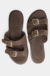 Chocolate Brown Double Buckle Footed Mule In Extra Wide EEE Fit 5
