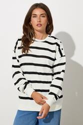 LTS Tall Ivory White Striped Button Sweatshirt | Long Tall Sally 3