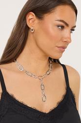 Silver Tone Link Lariat Necklace & Earring Set | Yours Clothing 1