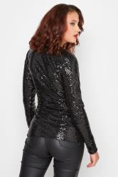 LTS Tall Women's Black Sequin Embellished Wrap Top | Long Tall Sally 3