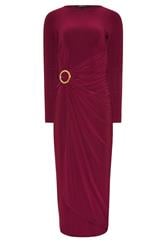 LTS Tall Wine Red Jersey Drape Long Sleeve Buckle Dress | Long Tall Sally 1