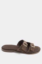 Chocolate Brown Double Buckle Footed Mule In Extra Wide EEE Fit 2