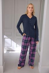 LTS Tall Purple Cotton Check Pyjama Bottoms | Long Tall Sally 1
