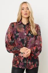 LTS Tall Black Rose Jacquard Balloon Sleeve Shirt | Long Tall Sally 1