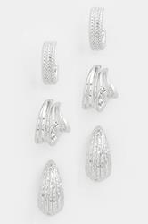 YOURSET 3 PACK Silver Textured Hoop Earrings | Yours Clothing 3